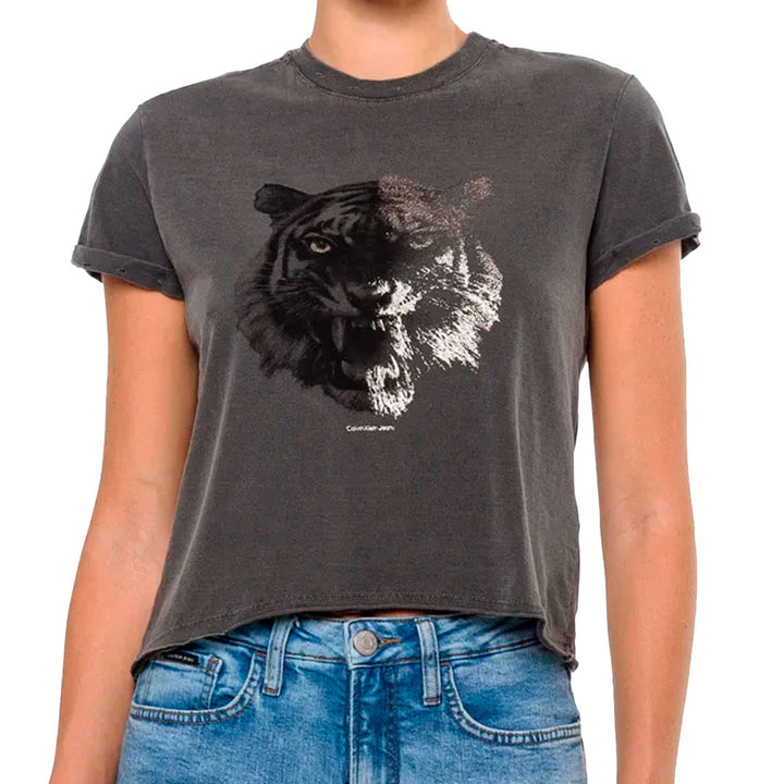 Camiseta Calvin Klein Cropped Tigre Foil Feminino