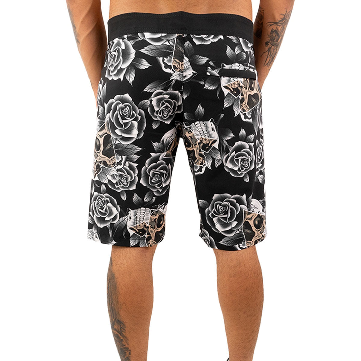 Bermuda Água Mcd Caveiras E Rosas Masculino