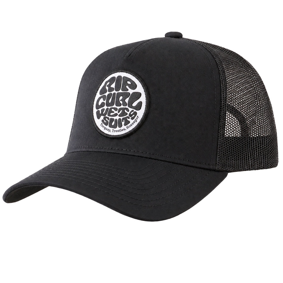 Boné Aba Curva Rip Curl Trucker Wetsuit Unissex — Preto do patch à aba