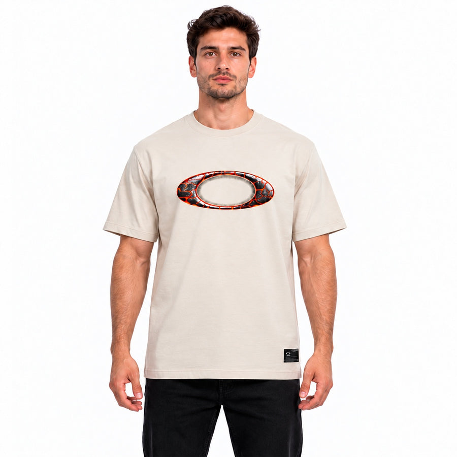 Camiseta Oakley Ellipse Magma Masculino — Bege com a arte em destaque