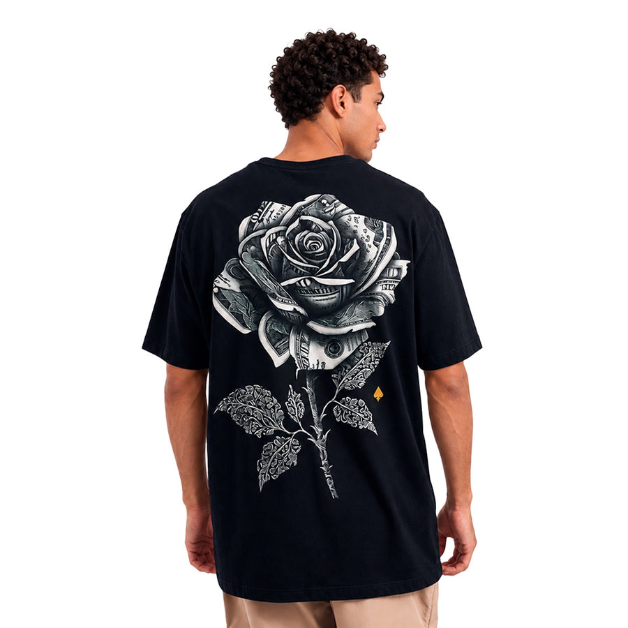Camiseta Mcd Rosa Dólar Masculino — A rosa de dólar em branco sobre o preto