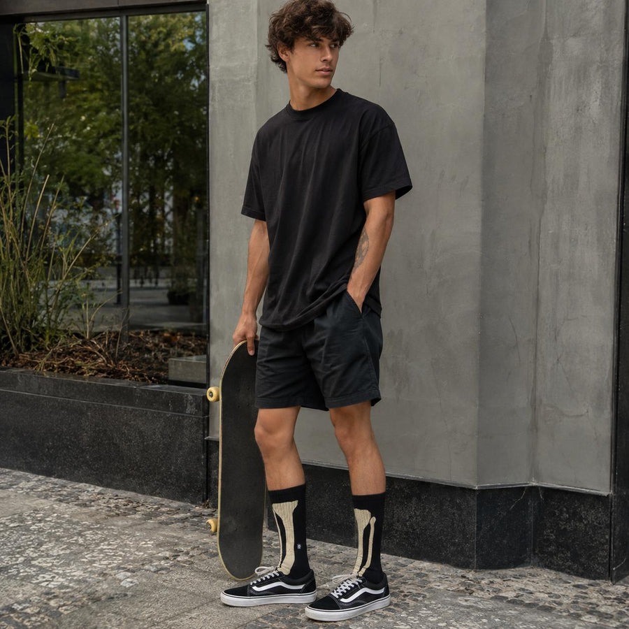 Meia Stance Bones 3 Unissex — Cano alto, estampa à mostra