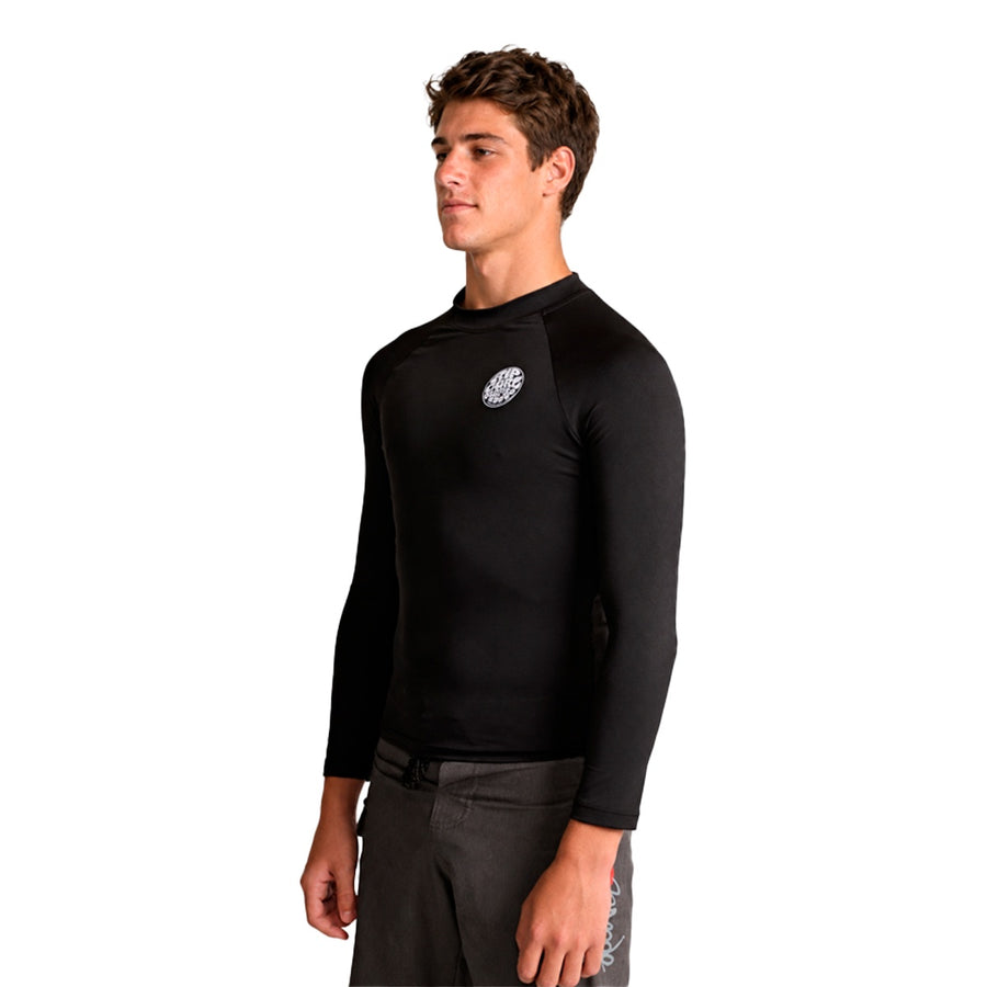 Camiseta Rip Curl Ml Uv Icons Infantil — A costura que cruza o ombro