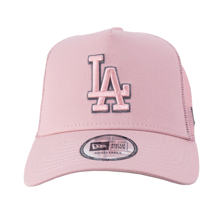 Boné Aba Curva New Era Trucker Los Angeles Dodgers Unissex — Rosa sobre rosa, e a frente que sobe