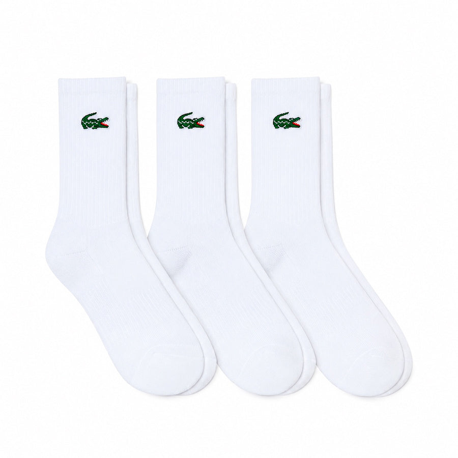 Kit 3 Meias Lacoste Esportivas Cano Médio Unissex — Três pares brancos